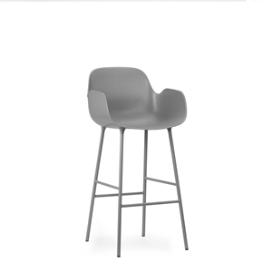 Normann Copenhagen Form Barkruk met Rugleuning en Armleuningen H75 cm Grijs/ Grijs Staal