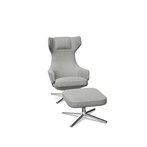 Vitra Grand Repos Fauteuil met Voetenbank Cosy 2 Kiezelgrijs/ Chroom