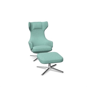 Vitra Grand Repos Fauteuil met Voetenbank Dumet Lichtblauw/smaragdgroen/ Chroom