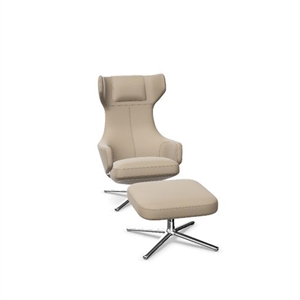 Vitra Grand Repos Fauteuil met Voetenbank in Donker Zand/ Chroom