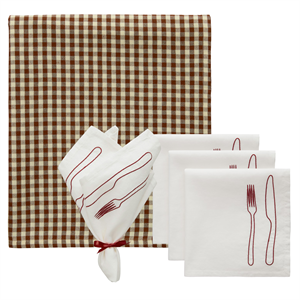 Decotique La Tavola & Oliva Theeset 4 Servetten + 1 Tafelkleed Bruin/ Burgundy
