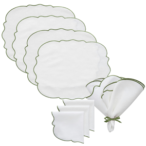 Decotique Gia Theeset 4 Placemats + 4 Servetten Wit/ Groen