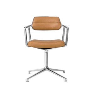 Vipp 453 Draaibare Draaistoel met Vloerglijders Aluminium/ Kameel/Leer