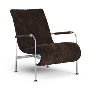 Zweedse Serpentine Fauteuil Chroom/ Schapenvacht Espresso/Donker Eikenhout