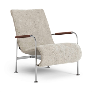 Zweedse Serpentine Fauteuil Chroom/ Schapenvacht Maanlicht/Cognac 8632