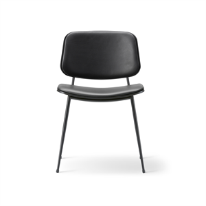 Fredericia Furniture Søborg Metaal Eettafelstoel M. Lampenvoet en Gestoffeerde Zitting/Rug Zwart/Leer 98