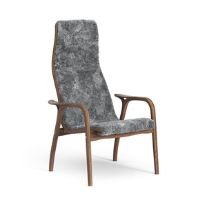 Swedese Lamino Fauteuil Hoog Gelakt Walnoot/ Scandinavisch Grijs/Schapenvacht