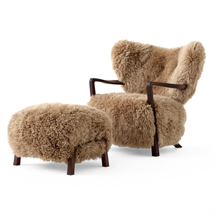 &Tradition Wulff ATD2 Fauteuil Schapenvacht Honing 50 mm/Geolied Walnoot Incl. ATD3 Puff