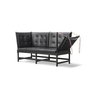 Fredericia Furniture Ledikantbank M. Opklapbaar Rechts Incl. Knopen Zwart Gelakt/Leer 301