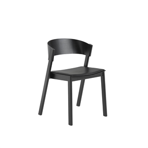 Muuto Cover Eettafelstoel M. Armleuning Leer Gestoffeerd Zwart