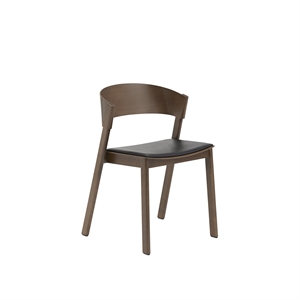 Muuto Cover Eettafel Chair M. Armsteun Leder Bekleed Zwart/ Dark Bruin