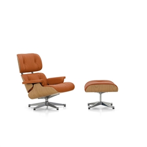 Vitra Eames Fauteuil met Voetenbank, Kastanje/calma Cognac/ Aluminium