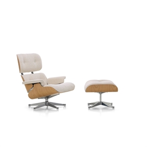 Vitra Eames fauteuil met voetenbank, kastanje/01 ivoor/parel/ Aluminium