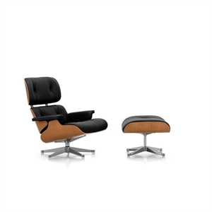 Vitra Eames fauteuil met voetenbankje, Kers/66 Nero/ Aluminium