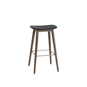 Muuto Fiber Barkruk M. Wood Lampenvoet Zwart/ Dark Bruin H76 cm
