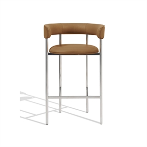 Furniture Copenhagen Font Barkruk met Armleuningen 65 cm Dunes Cognac/Gepolijst Stalen Frame