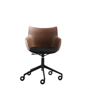 Kartell Q/Wood Bureaustoel Zwart/donker Hout met Zwart Bekleding