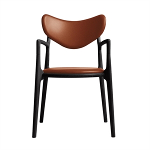 Ro Collection Salon Eetkamerstoel Gestoffeerd Zwart Gelakt Eiken/Calvados Leer