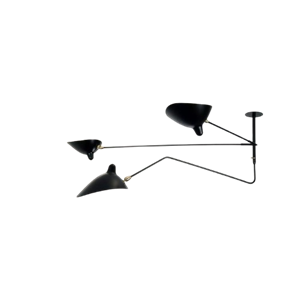 Serge Mouille 2 Still Arms & 1 Gebogen Plafondlamp Zwart