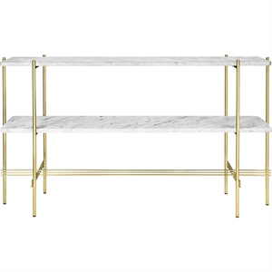 Gubi TS Consoletafel H72 cm met 2 Planken Messing/Wit Carrara Marmer