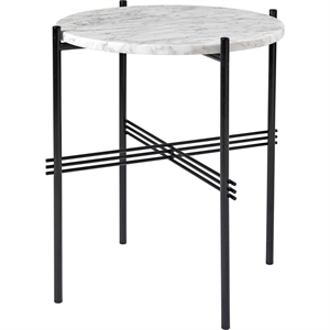 GUBI TS Salontafel Rond Ø40 cm M. Zwart Lampenvoet en Neutraal Wit Travertijn Top