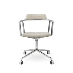 Vipp 452 Draaistoel met Wielen Aluminium/ Golvend Gebroken Wit/ Licht Grijs