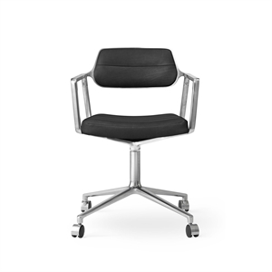 Vipp 453 Draaistoel met Wielen Aluminium/ Zwart Leer