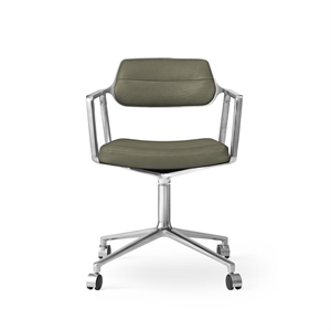 Vipp 453 Draaistoel met Wielen Aluminium/ Bosco Groen Leer