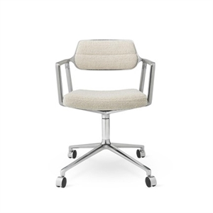 Vipp 453 Draaistoel met Wielen Aluminium/ Golvend Gebroken Wit/ Licht Grijs