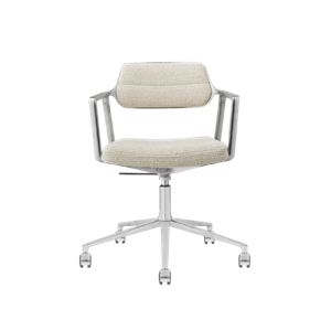 Vipp 453 Swivel+ Draaistoel met Wielen Aluminium/ Golvend Gebroken Wit/ Licht Grijs