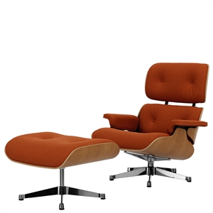 Vitra Eames Fauteuil met Voetenbank Calma Cognac/ Aluminium/ Kastanje
